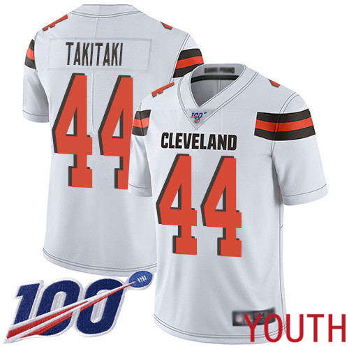 Cleveland Browns Sione Takitaki Youth White Limited Jersey #44 NFL Football Road 100th Season Vapor Untouchable->youth nfl jersey->Youth Jersey